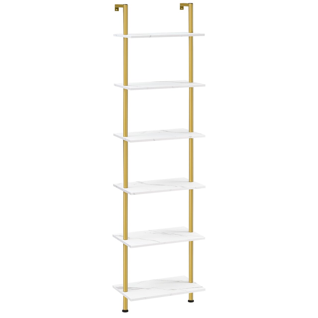 Ladder Bookshelf 6-Tier Narrow Storage Shelves Metal Frame Marble
